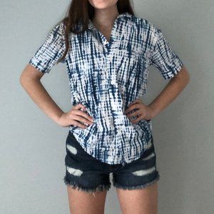 Blue and White Button-Up Tee